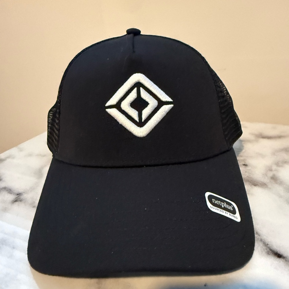 Black Trucker Hat with White Logo